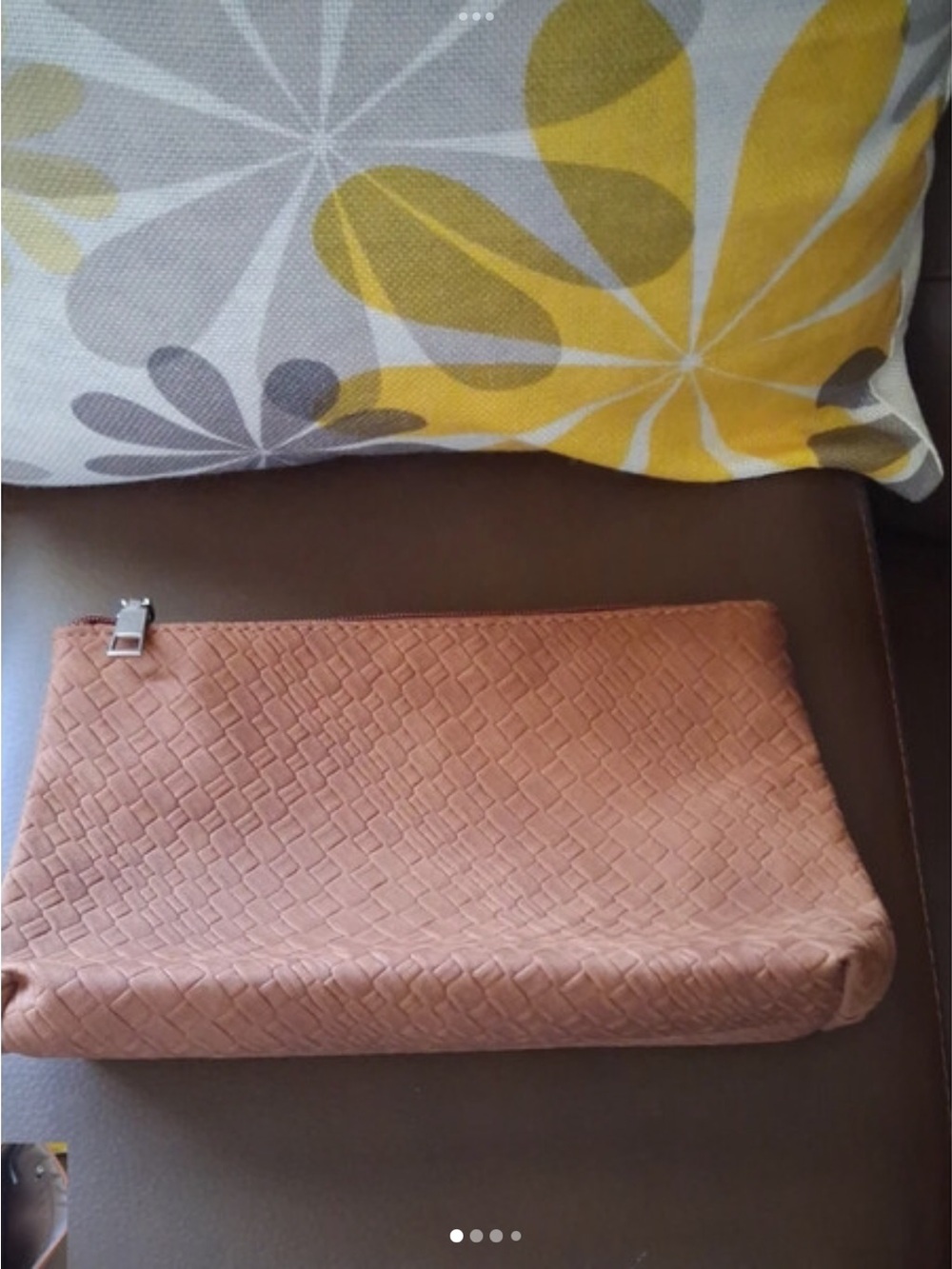 Textured Woven Zip Clutch in Light Brown
